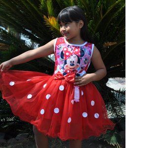 Minnie Mouse Girls Print Dress Red Pink Sleeveless Tulle Dress